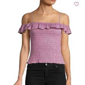 BB Dakota Smocked Ruffled Cotton Crop Top Size L